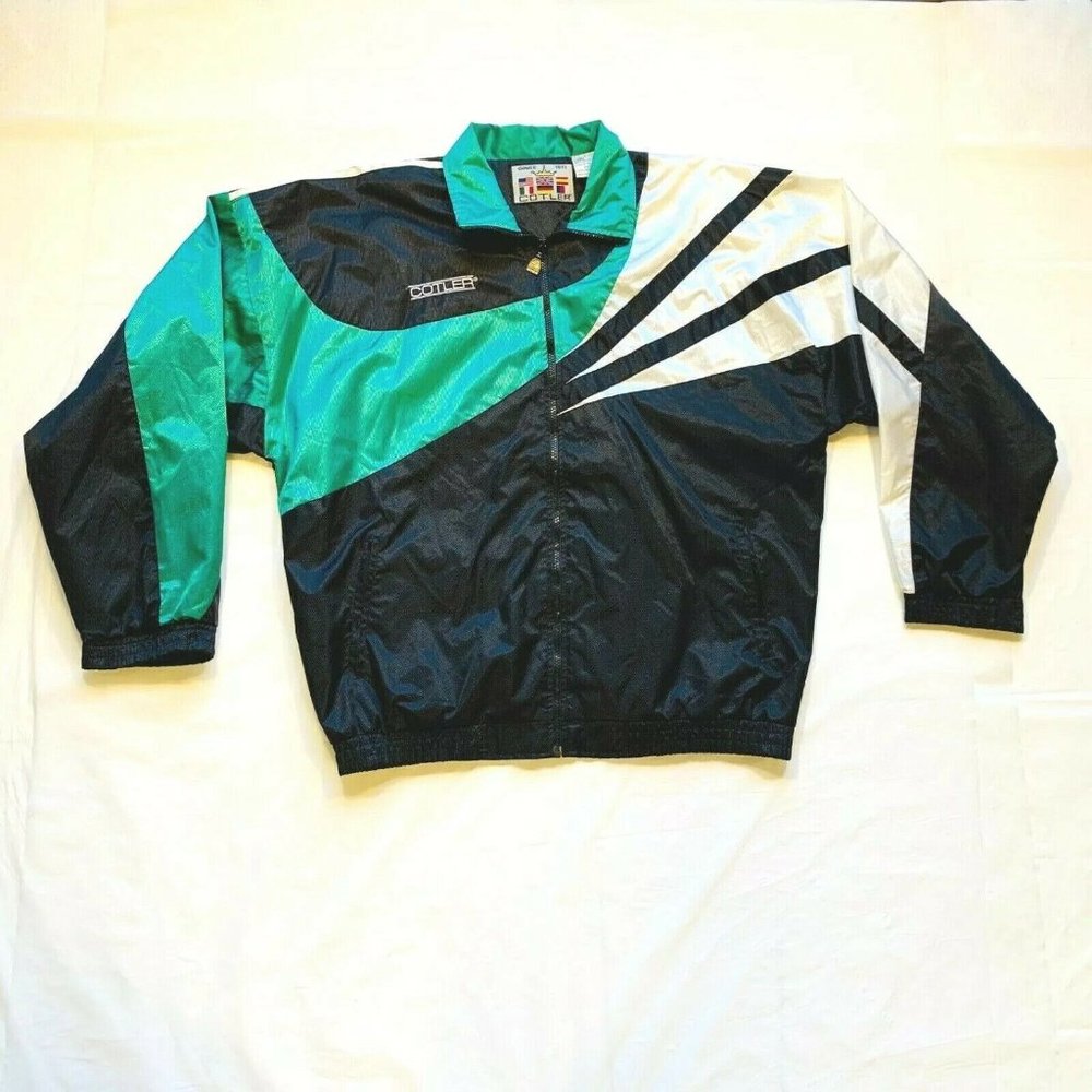 Vintage Cotler Athletic Metallic Full Zip Bomber Lined Jacket Nylon Shiny L EUC